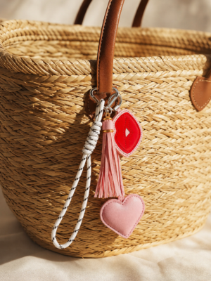 Porte clé sac grigri Gigi – Coeur rose et bouche