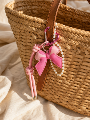 Porte clé sac grigri Mya – Noeud rose