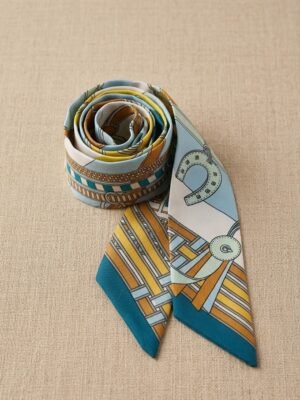 Foulard bandeau satiné multicolore motif géométrique