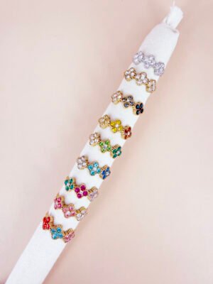 Lot de 9 bagues trèfles strass coloré