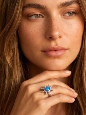 Bague Ambre – Anti-stress soleil pierre bleue