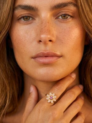 Bague Ariane – Anti-stress soleil rose strass