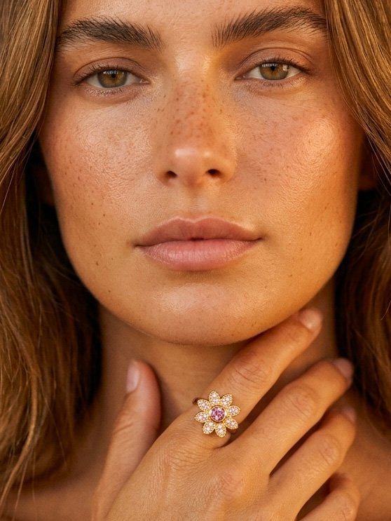 Bague Ariane - Anti-stress soleil rose strass