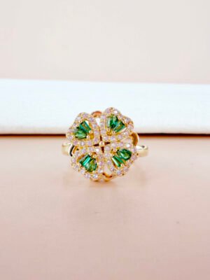 Bague Camille – Anti-stress fleurs vertes dorées