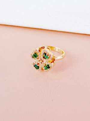 Bague Camille – Anti-stress fleurs vertes dorées