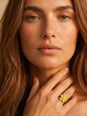 Bague Celeste – Anti-stress fleur jaune strass