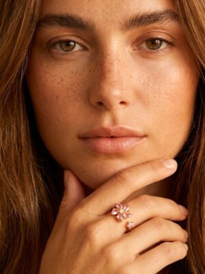 Bague Celia – Anti-stress fleur rose et dorée