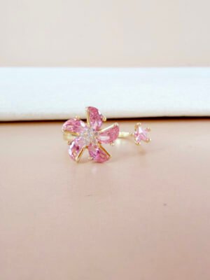 Bague Celia – Anti-stress fleur rose et dorée