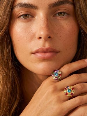 Bague Clemence – Anti-stress fleurs strass argent et doré