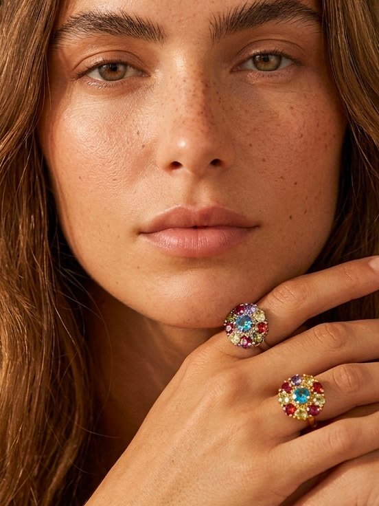 Bague Clemence - Anti-stress fleurs strass argent et doré – Image 4