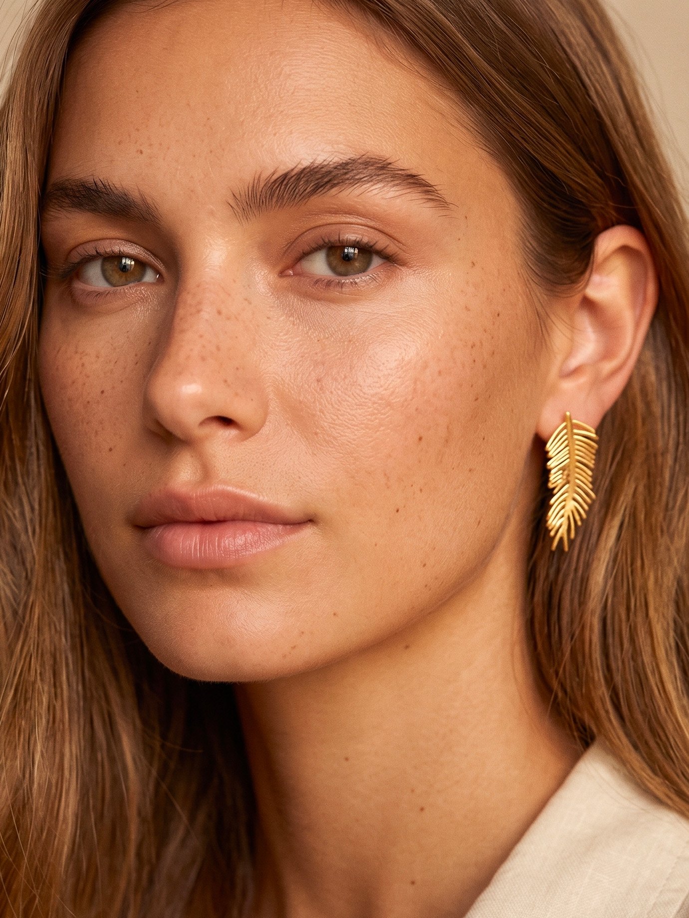 Boucles d'oreilles Lina - Feuille dorée texturée