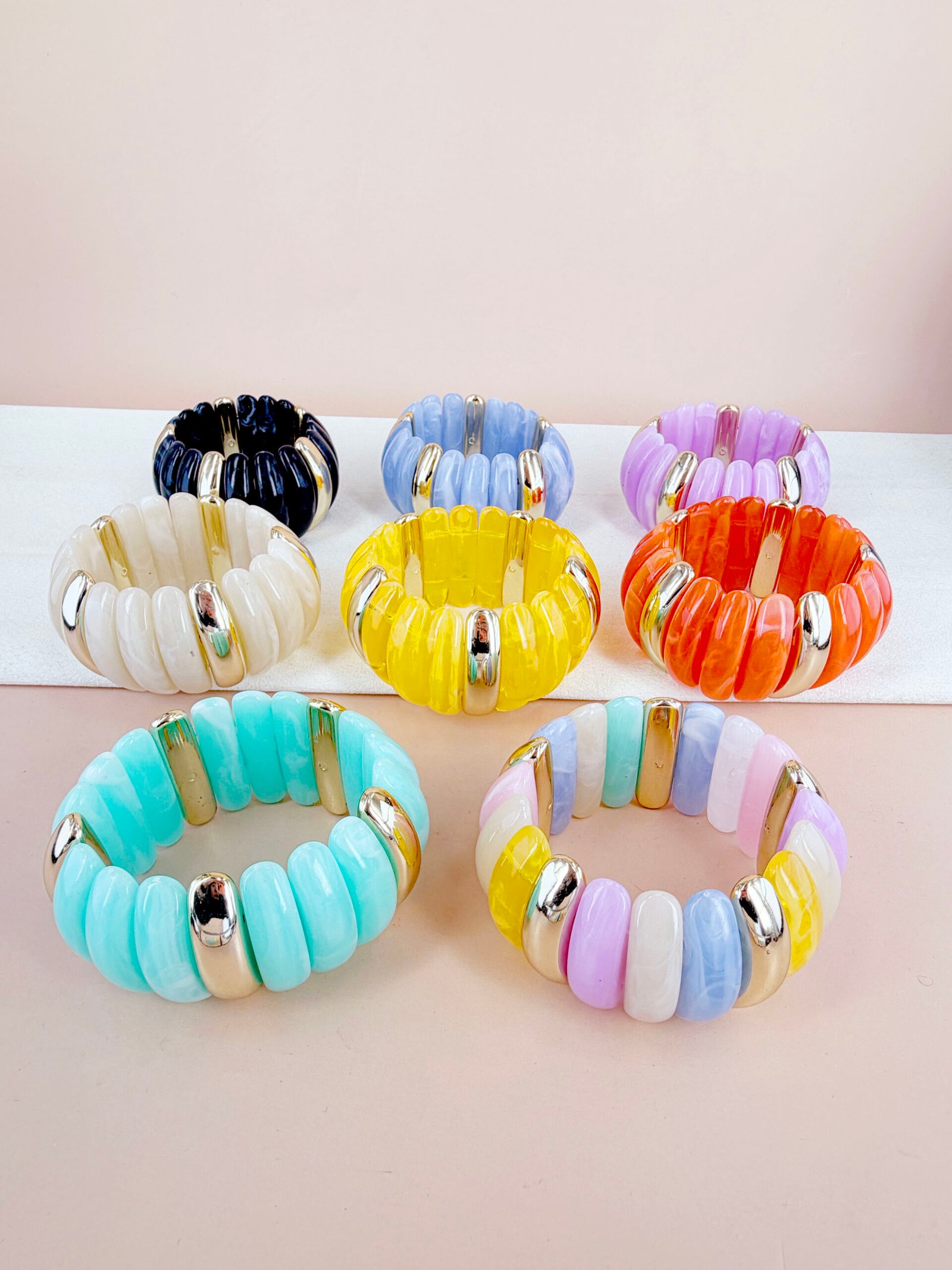 Bracelet Amandine - Élastique à segments colorés dorés – Image 15