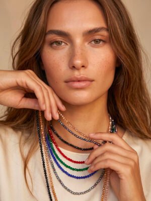 Sautoir Rose – Élastique baya petites perles