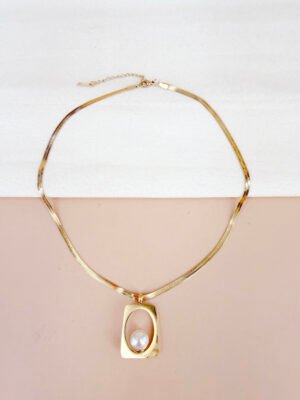 Collier Angele – Pendentif perle doré