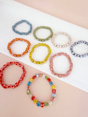 Bracelet Isaline – Perles carrées céramique 6 mm