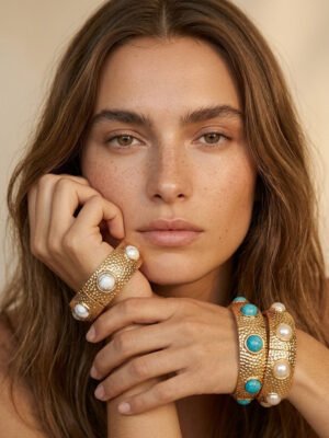 Bracelet Ines – Manchette cabochons metal