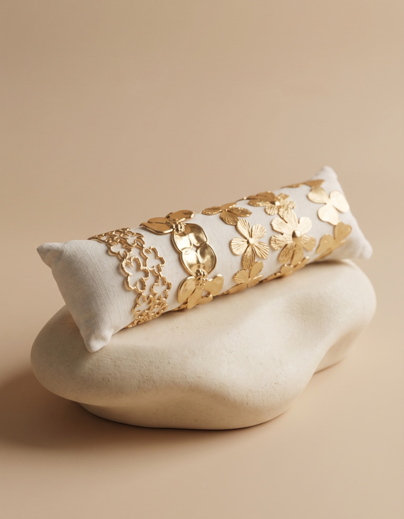 Bracelet Lena - Lot de 5 manchettes or fleurs et feuilles