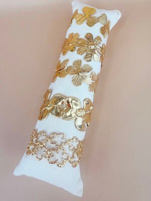 Bracelet Lena – Lot de 5 manchettes or fleurs et feuilles