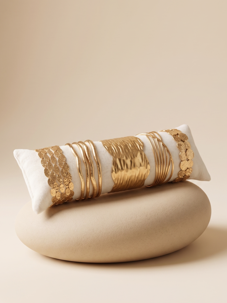 Bracelet Maelle - Lot de 5 manchettes or lignes texturées