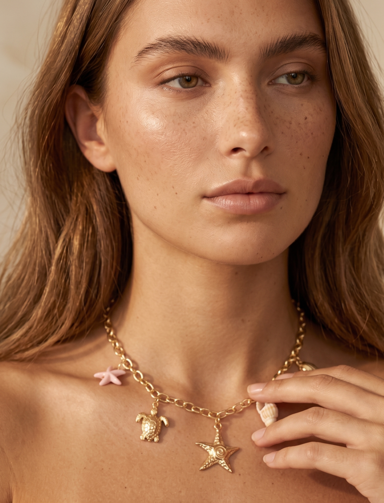 Collier Clara - Doré charms marins étoile et coquillages