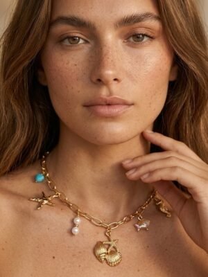 Collier Mer, coquillages en acier inoxydable