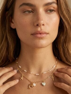 Collier Josephine – Doré double rang charms coquillages