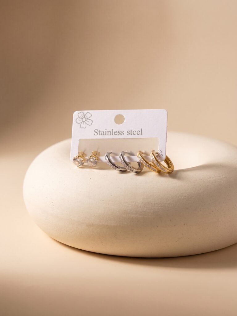 Boucles d'oreilles Albane - Lot de 3 paires de boucles d'oreilles acier inoxydable or