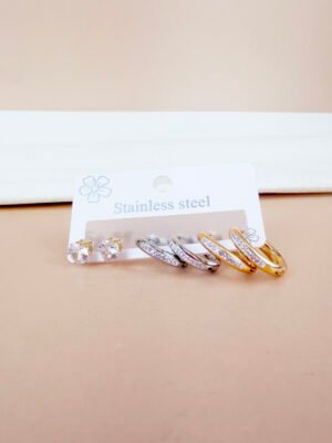 Boucles d&rsquo;oreilles Albane – Lot de 3 paires de boucles d&rsquo;oreilles acier inoxydable or