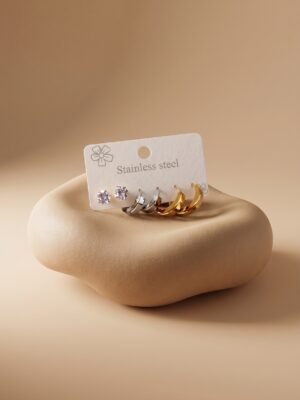 Boucles d&rsquo;oreilles Anais – Lot de 3 paires de boucles d&rsquo;oreilles acier inoxydable or