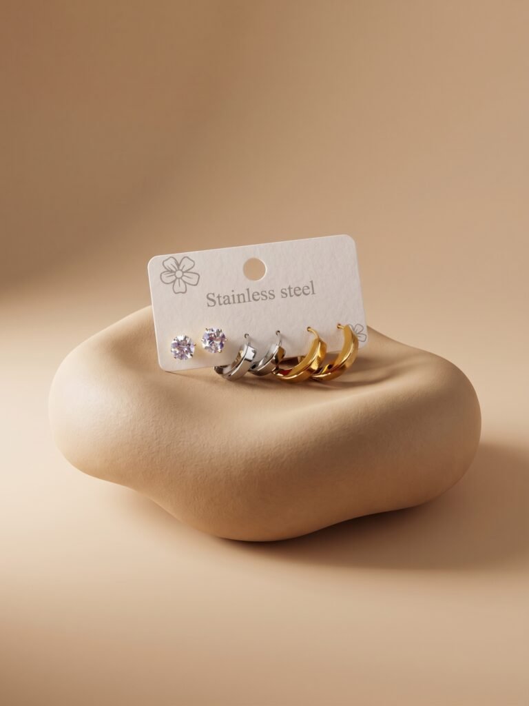 Boucles d'oreilles Anais - Lot de 3 paires de boucles d'oreilles acier inoxydable or