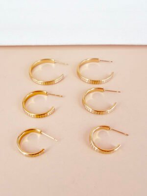 Boucles d&rsquo;oreilles Apolline – Lot de 3 paires de créoles acier inoxydable or