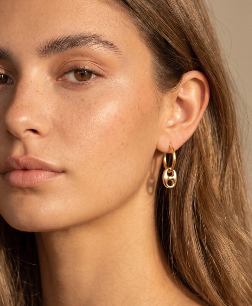 Boucles d'oreilles Elena - Créoles grain de café acier inoxydable or