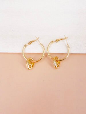 Boucles d’oreilles Elena – Créoles grain de café acier inoxydable or