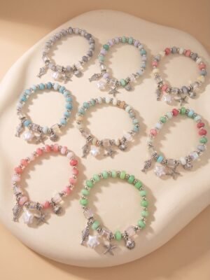 Bracelet Elise – Lot de 12 bracelets perles grelots charms multicolore