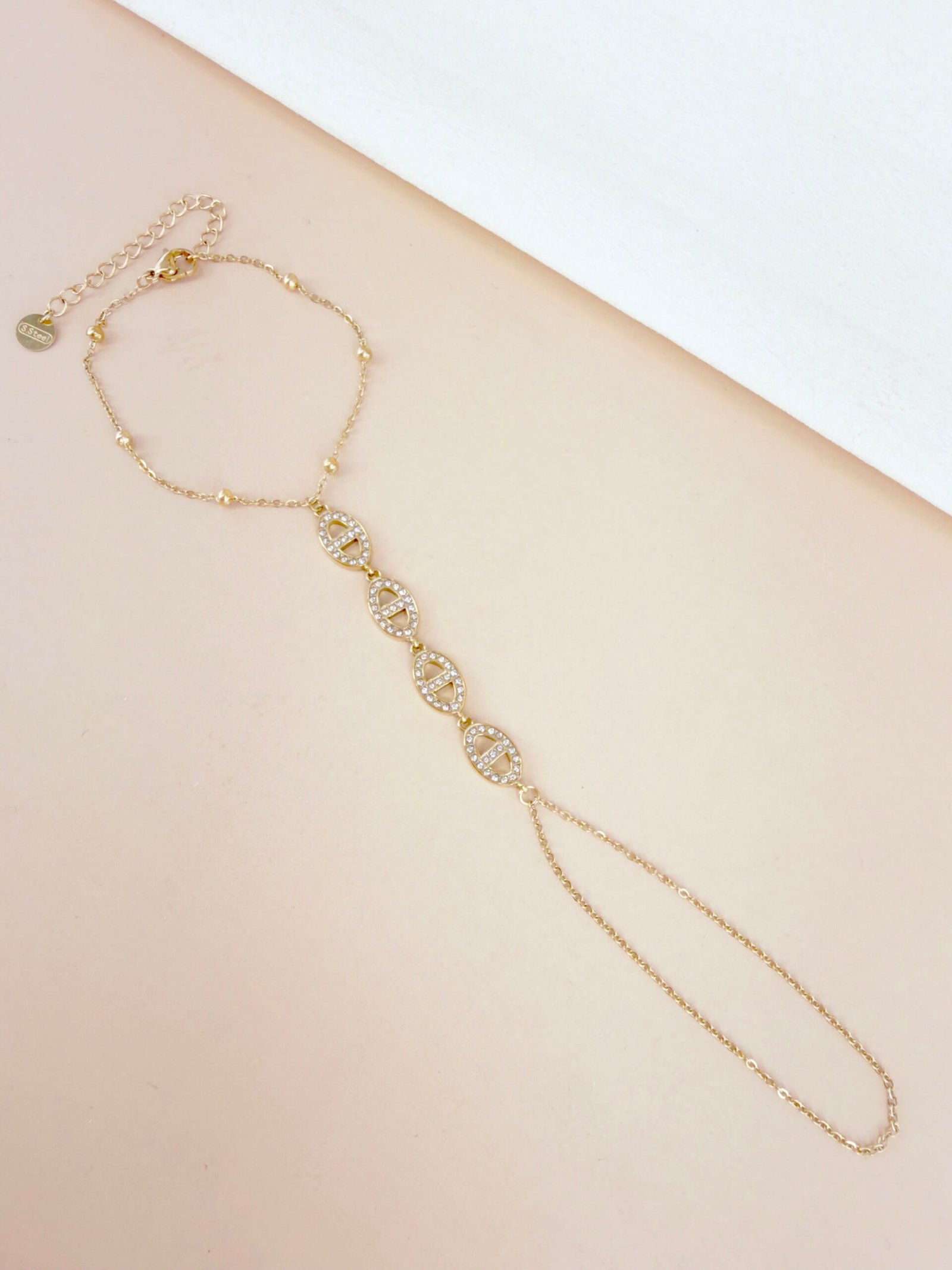 Bracelet Celeste - Chaîne de main maille marine strass – Image 2