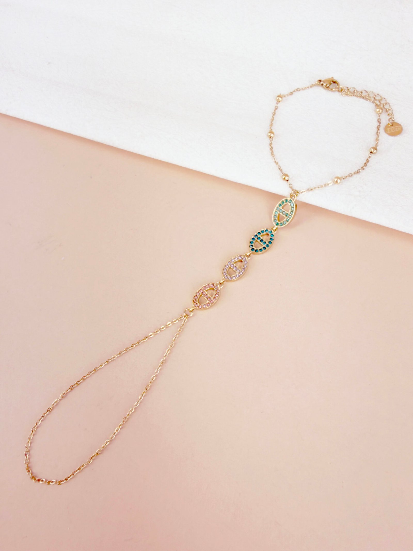 Bracelet Clara - Chaîne de main maille marine strass – Image 2