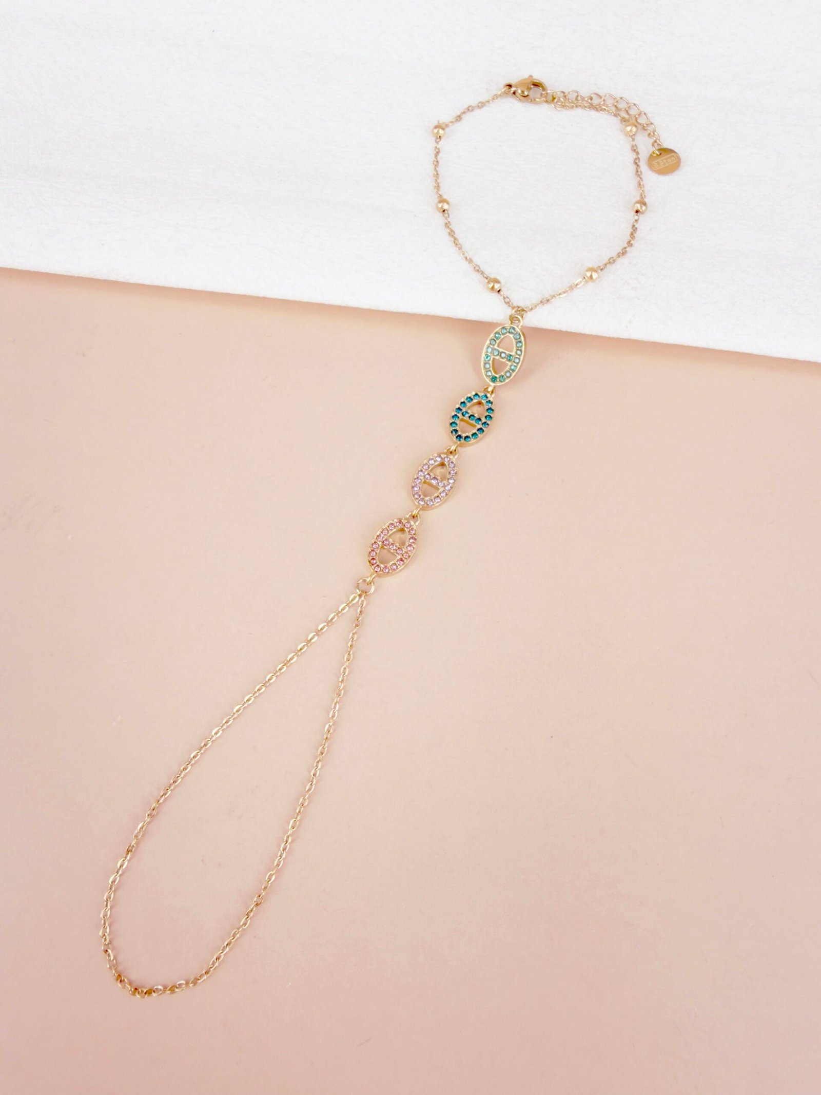 Bracelet Clara - Chaîne de main maille marine strass – Image 3