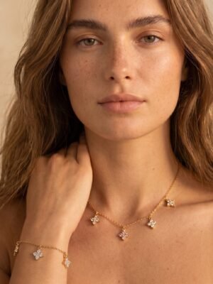 Collier Jade – Charms trèfles strass
