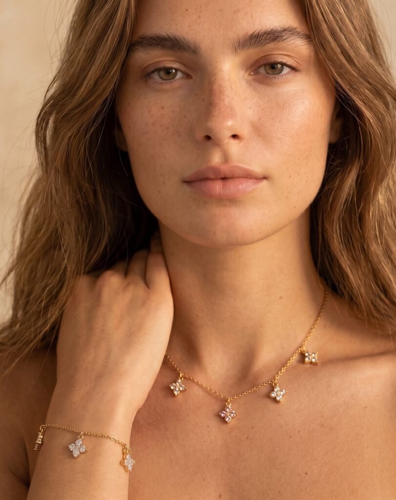 Collier Jade - Charms trèfles strass