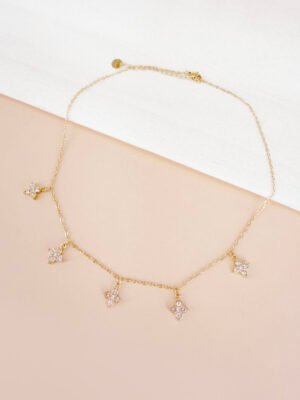 Collier Jade – Charms trèfles strass