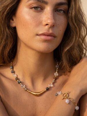Collier Jade – Doré en acier inoxydable