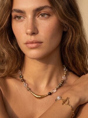 Collier Jade – Doré en acier inoxydable