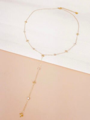 Collier Rose – Long Y doré en acier inoxydable
