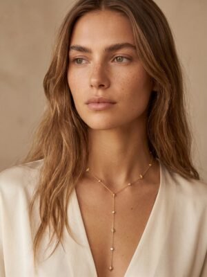 Collier Rose – Long Y doré en acier inoxydable