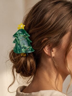 Pince à cheveux Elena – Motif sapin de noël vert