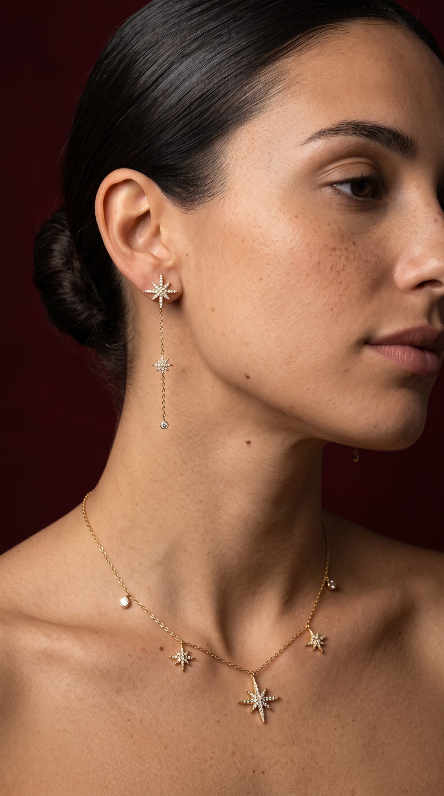 Boucles d’oreilles pendantes Margaux - Motif étoiles et chaînettes – Image 3