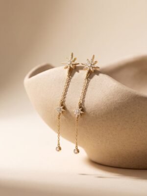 Boucles d’oreilles pendantes Margaux – Motif étoiles et chaînettes