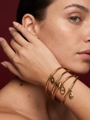 Lot de 4 bracelets joncs - Maillon, cœur, rectangle et goutte