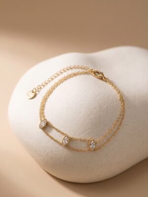 Bracelet Andrea - Motif double chaîne plate et strass