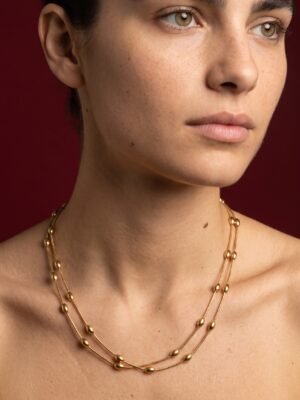 Collier double rang Jeanne – Maillons allongés et perles dorées